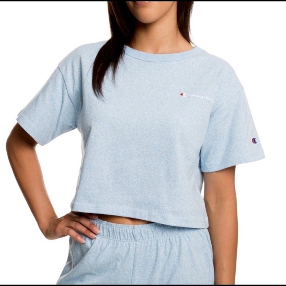 CHAMPION cotton blend oversized cropped tee shirt baby blue, size small